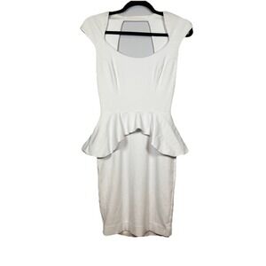 BEBE Peplum Dress, Bodycon Cocktail Cap Sleeves, White Size XS